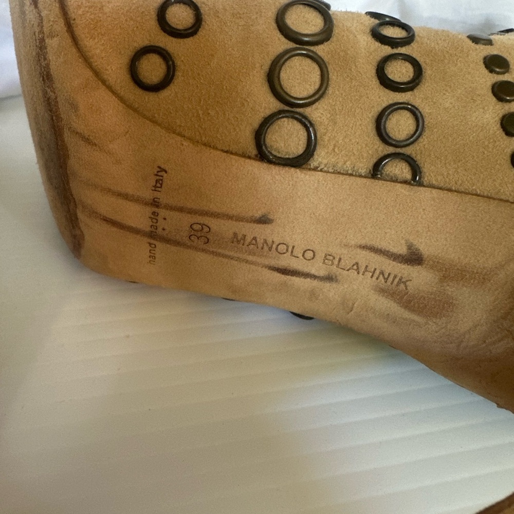 Manolo Blahnik Tan Heeled Boots with Intricate Cutouts - Picture 4 of 4